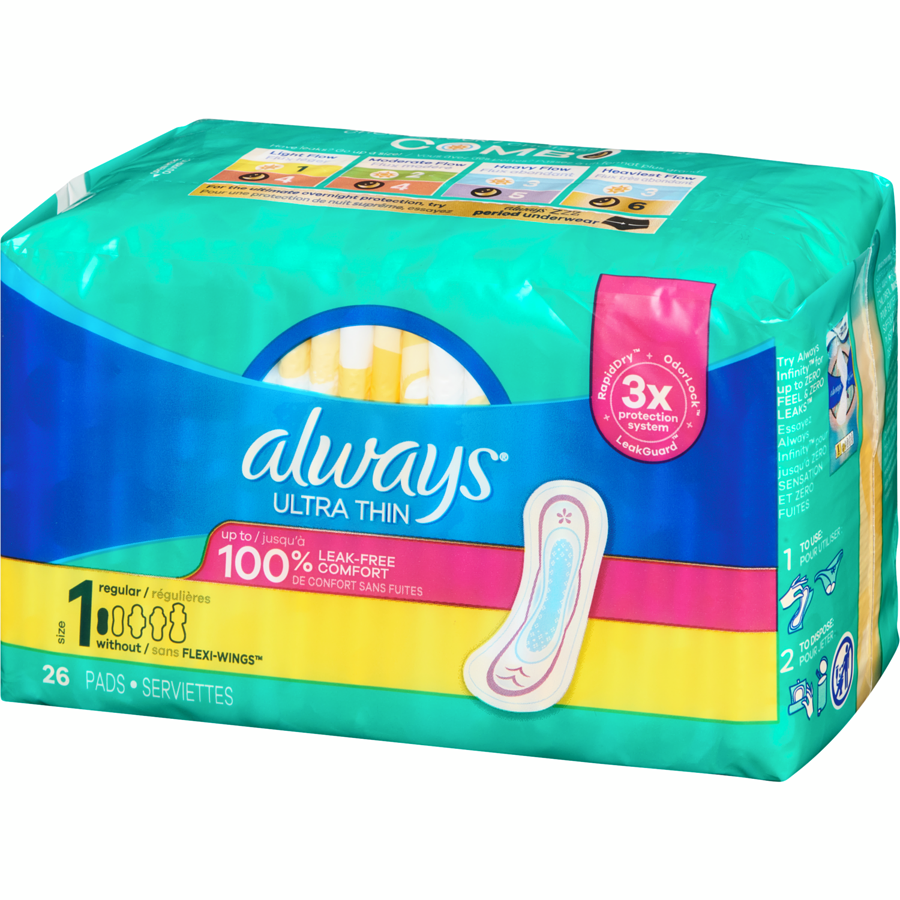 Always Ultra Thin Size 1 Regular Without Flex Wings 26 Pads - Quecan