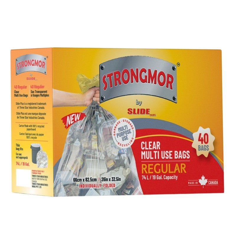 Slide Plus Strongmor Garbage bags Single folded BLACK 26"X33" (40 Pk) - Quecan