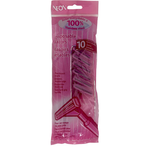 Neon Disposable Razors (10 Twin Blades) - Quecan