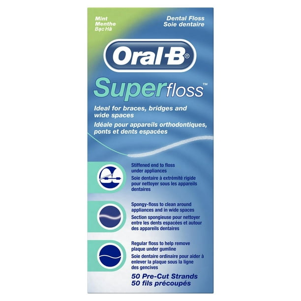 Oral-B Super Floss Pre-Cut Strands Dental Floss - Mint (3 x 2 Pack of 50) - Quecan