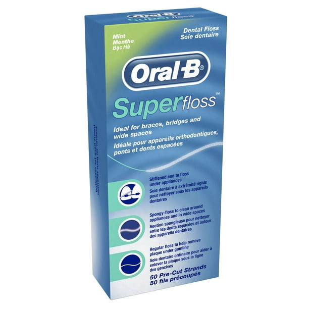 Oral-B Super Floss Pre-Cut Strands Dental Floss - Mint (3 x 2 Pack of 50) - Quecan