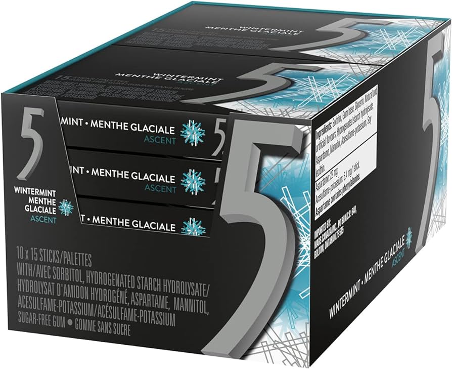 Wrigley's 5 Wintermint Ascent Sugar Free Gum (10 Packs of 15) - Quecan