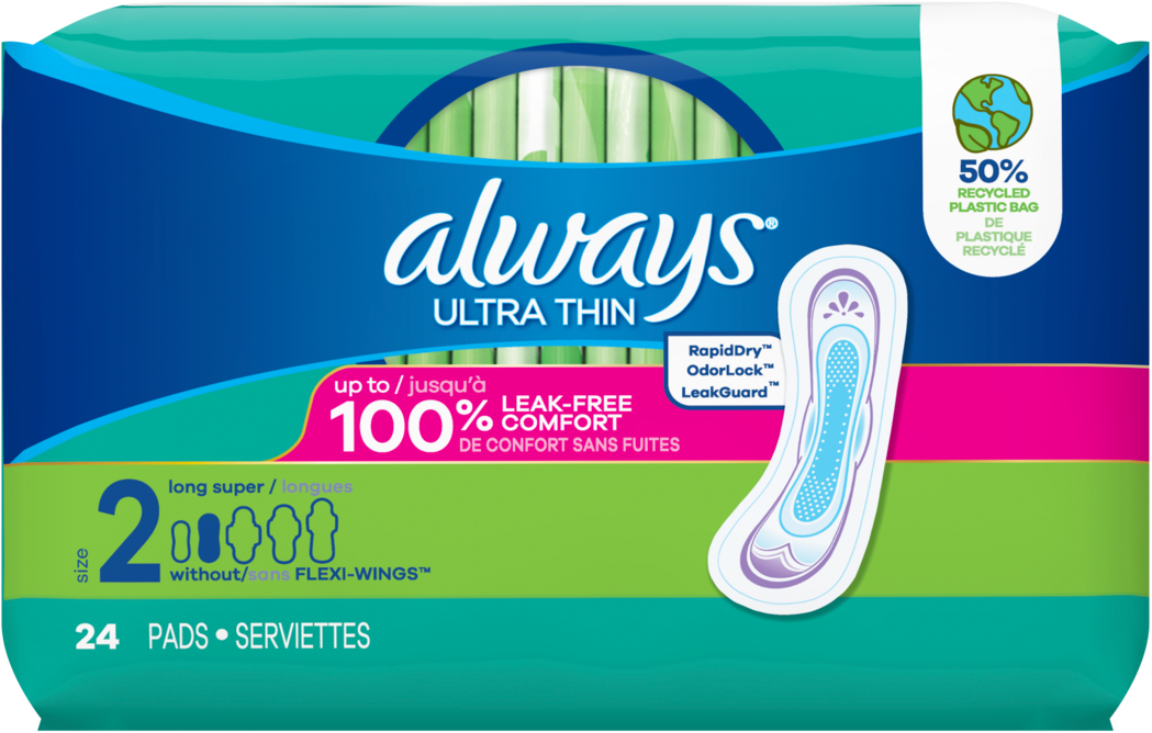 Always Ultra Thin Size 2 Long Super without Flexi-Wings Pads 24ct - Quecan