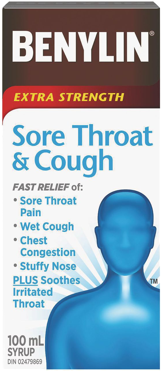 Benylin Extra Strength Sore Throat & Cough Syrup 100mL - Quecan