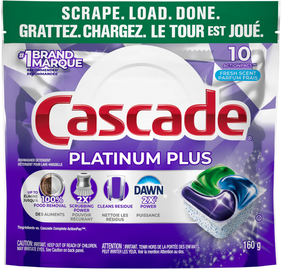 Cascade Platinum Plus Fresh Scent Dishwasher Detergent Actionpacs (10ct) - Quecan