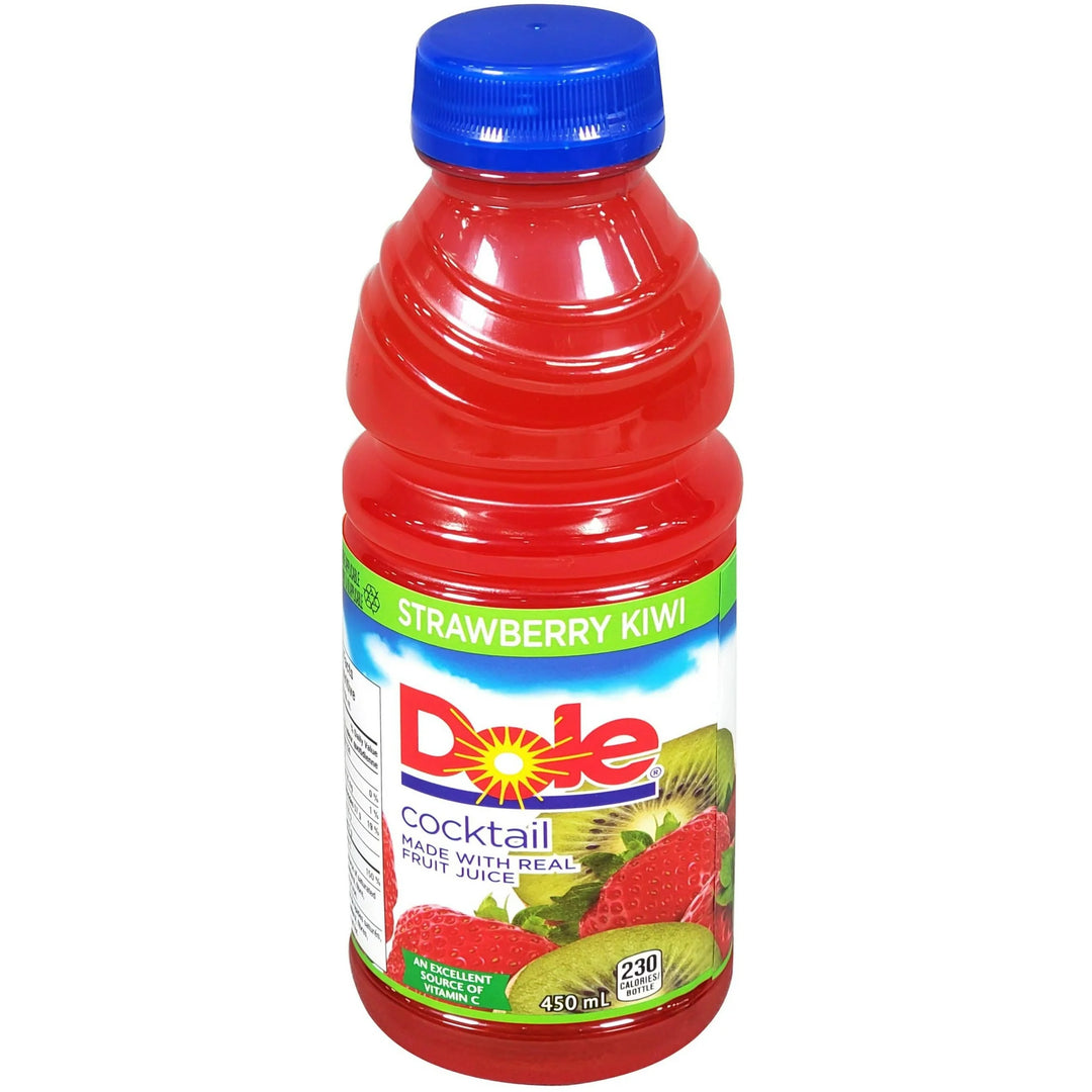 Red bottle of Dole Strawberry Kiwi cocktail on a white background