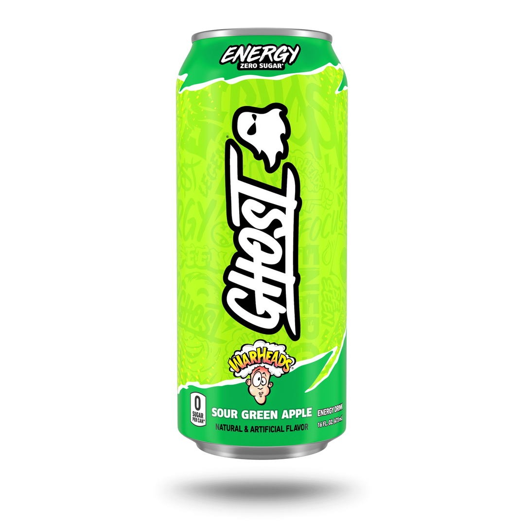 GHOST Energy Warheads Sour Green Apple Zero-Sugar Energy Drink (12 x 473ml) (Can Dep) - Quecan