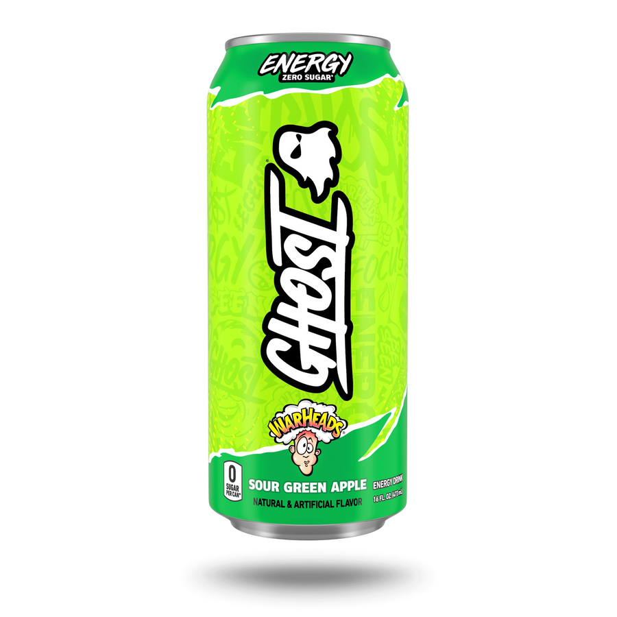 GHOST Energy Warheads Sour Green Apple Zero-Sugar Energy Drink (12 x 473ml) (Can Dep) - Quecan