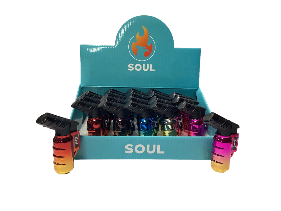 SOUL Mini Torch Lighter Metal Chrome Grenade (Box of 20) - Quecan
