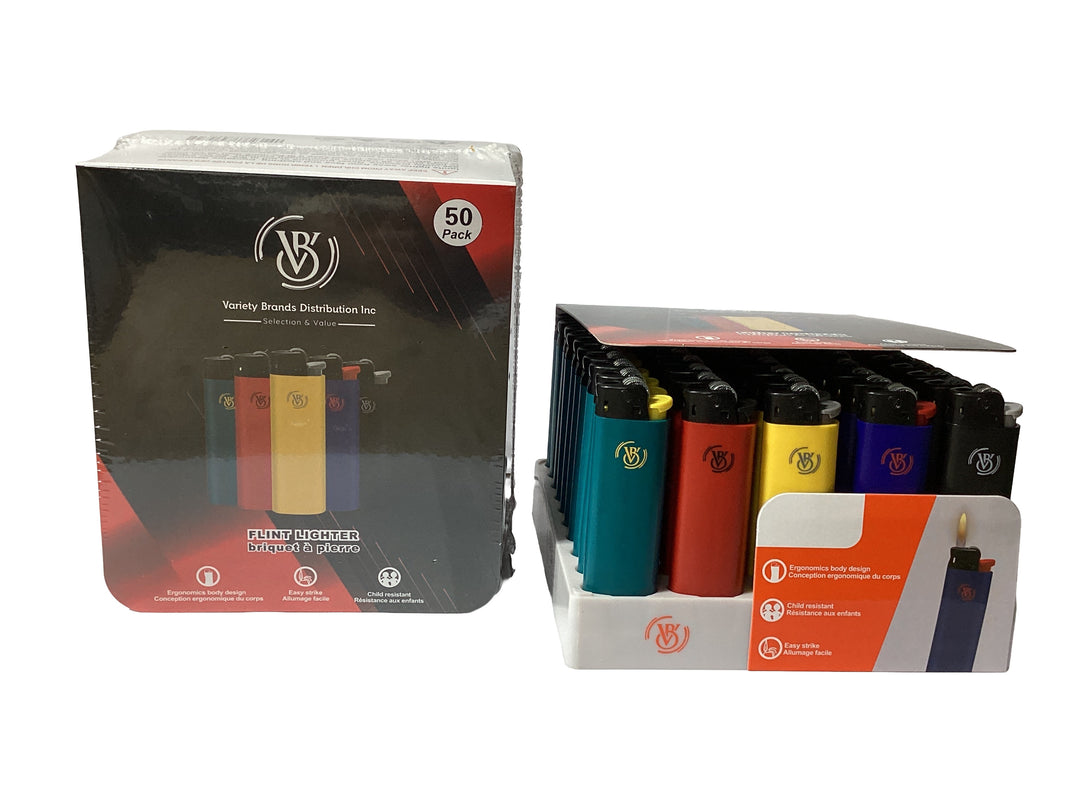 Packaged lighters with visible branding on a white background