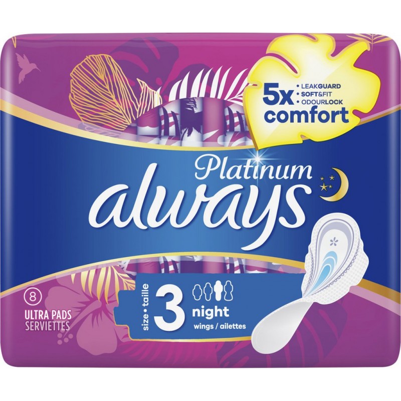 Always Platinum Size 3 Night (8 Pads) - Quecan