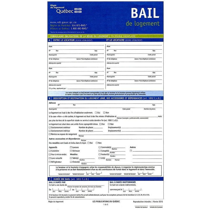 Lease of a Dwelling - Bail de Logement (Quebec) (Pack of 25) - Quecan