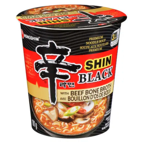 Nongshim Premium Shin Black with Beef Bone Broth Cups (6 x 101g) - Quecan