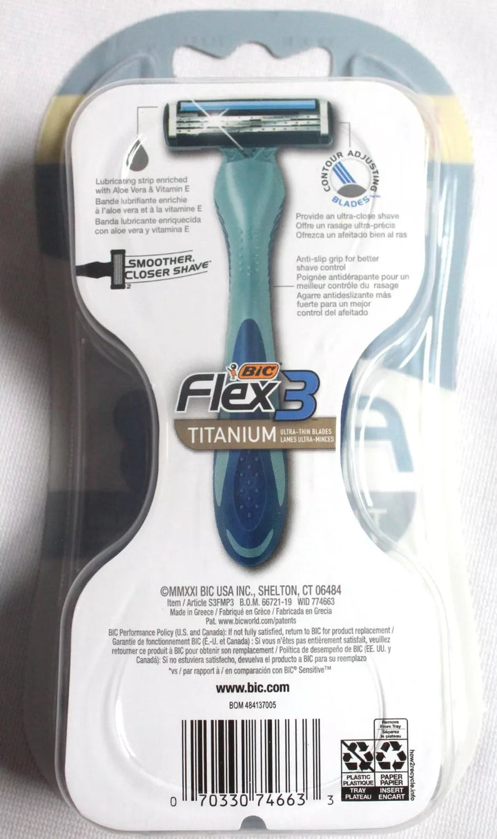 BIC Razors - Flex 3 TITANIUM  (Pack of 3) - Quecan