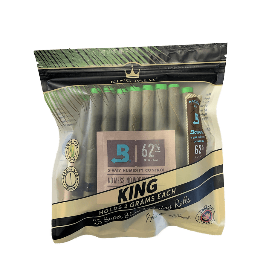 King Palm 25 King Rolls w/ Boveda (Box of 8) - Quecan