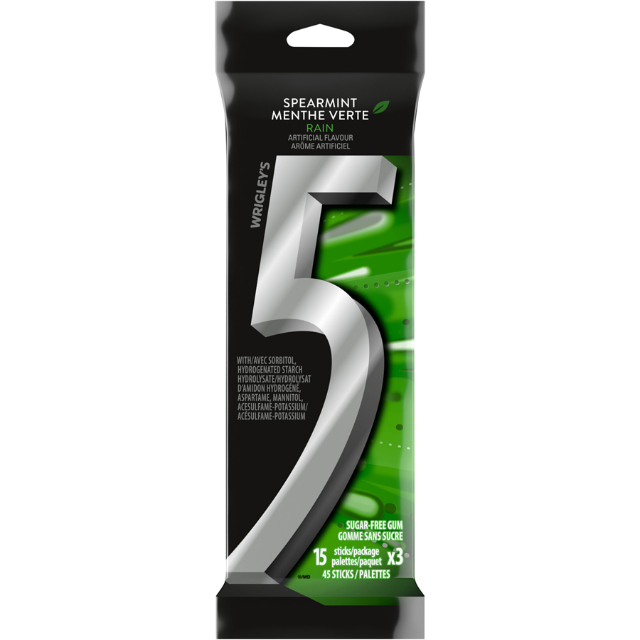 Wrigley's 5 Spearmint Rain Sugar Free Gum (15 x 3pc) - Quecan