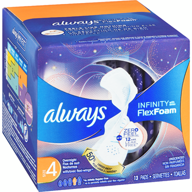 Always Infinity Flex Foam Size 4 Overnight Unscented Pads (Pack of 13) - Quecan