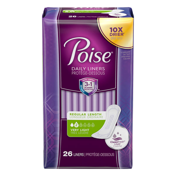 Poise Daily Incontinence Liners, Very Light Absorbency- Regular (Pack of 26) - Quecan