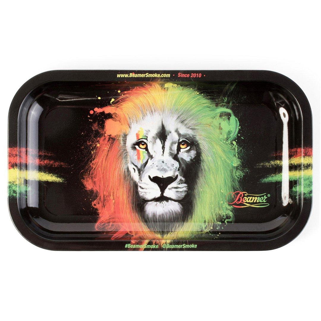 Beamer Medium Metal Rolling Tray - Rasta Lion (10.75” X 6.25”) - Quecan