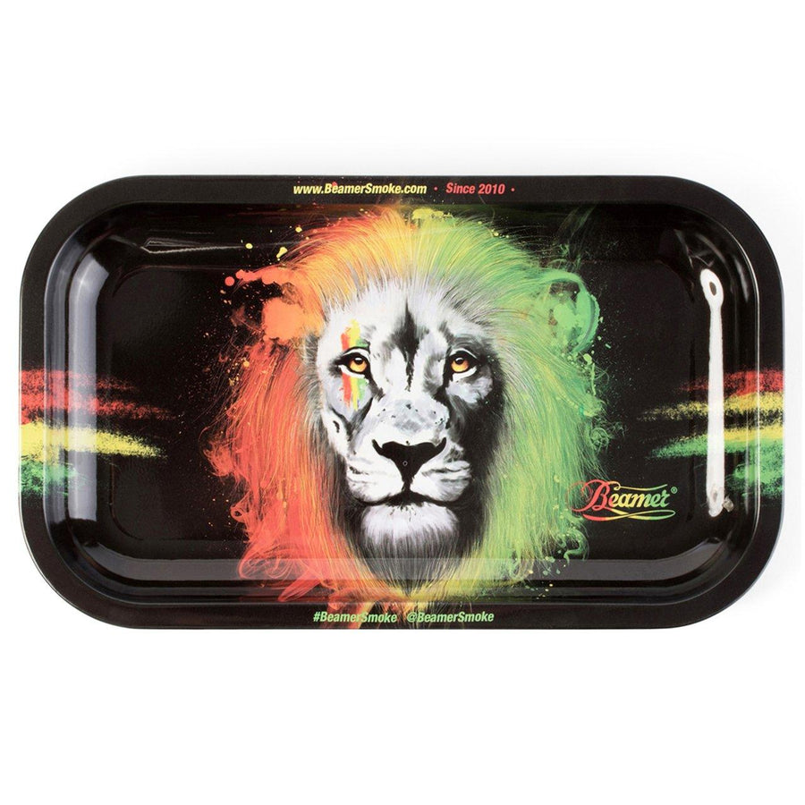 Beamer Medium Metal Rolling Tray - Rasta Lion (10.75” X 6.25”) - Quecan
