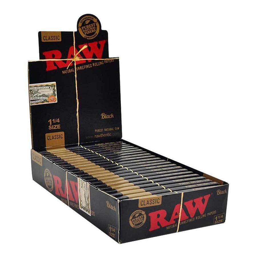 Raw Classic Black 1 1/4 Rolling Paper (Box of 24 Booklets) - Quecan