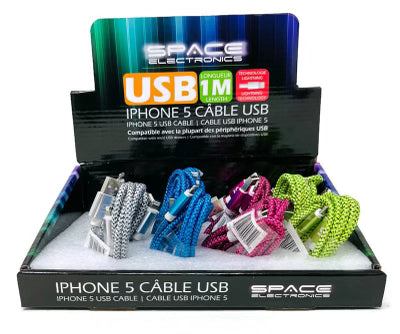 Space Electronics USB to Lightning Cable Lace Iphone Charger - 1 Meter (Pack of 12) - Quecan