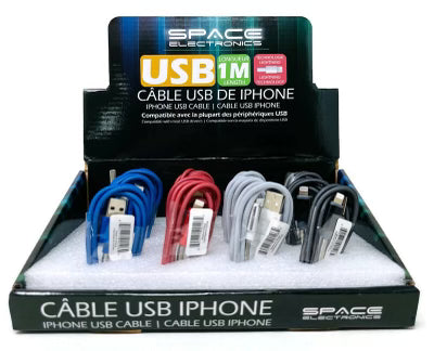 Space Electronics USB to Lightning Spring Protected Cable Iphone Charger - 1 Meter (Pack of 12) - Quecan