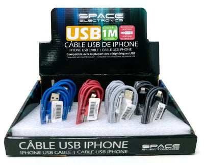 Space Electronics USB to Lightning Spring Protected Cable Iphone Charger - 1 Meter (Pack of 12) - Quecan