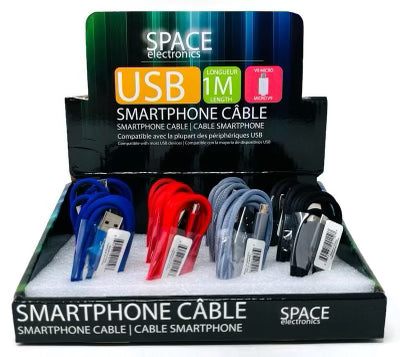 Space Electronics USB to Regular Micro USB V9 Cable Android Charger - 1 Meter (Pack of 12) - Quecan