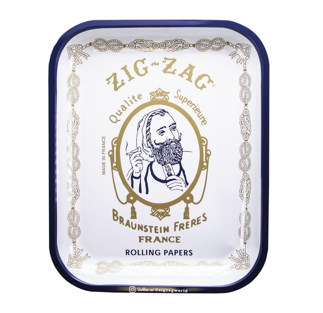 Zig-Zag Large Metal Rolling Tray - Original White (14” X 11”) - Quecan
