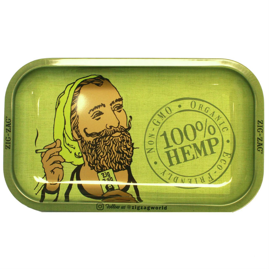 Zig-Zag Medium Metal Rolling Tray - Organic Hemp (11” X 7”) - Quecan