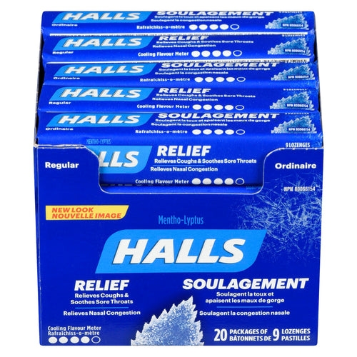 HALLS Regular Cough Drops (20 Packs x 9 Pieces)