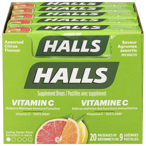 HALLS Defense Vitamin C Citrus Cough Drops (20 Packs x 9 Pieces)