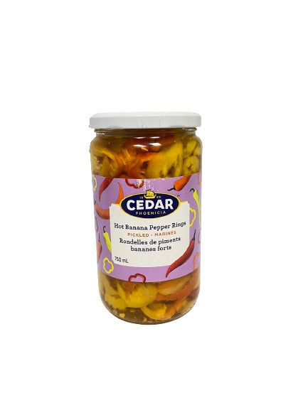 Cedar Pickled Hot Banana Peppers Rings (750ML)