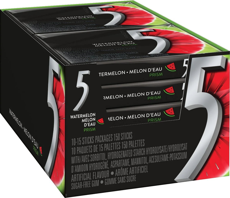 Wrigley's 5 Watermelon Sugar Free Gum (10 Packs of 15) - Quecan