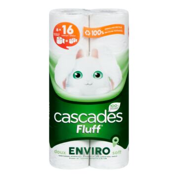 Papier hygiénique Cascades Fluff (8 rouleaux, 2 épaisseurs)