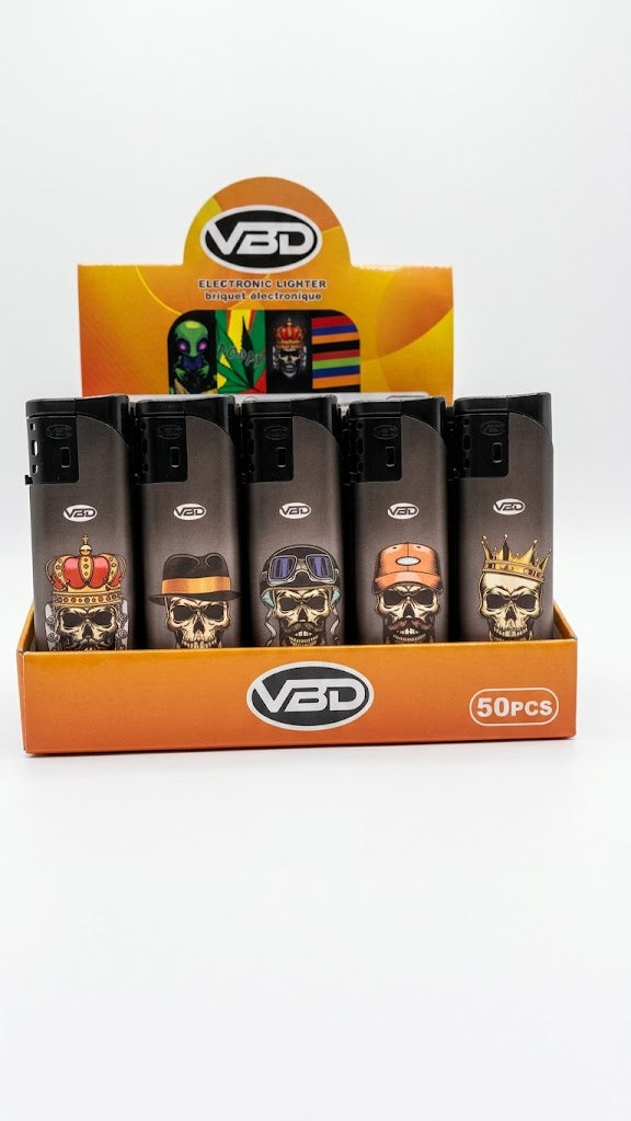 VB Wind Proof Jet Flame Pocket Lighter Skull Themed (Box of 50) - Quecan