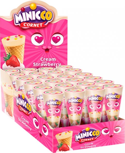 Minicco -  Cornet Strawberry Cream (24x25g) - Quecan