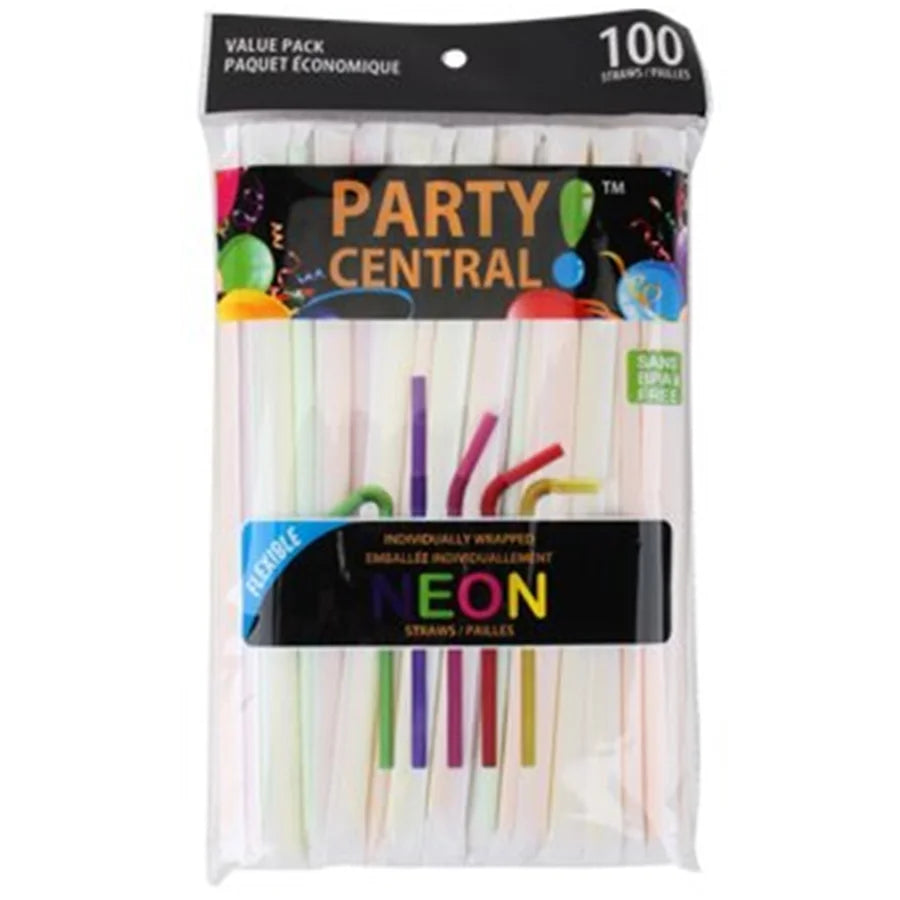 Party Central Drinking Straw 100pk. Individual Wrap