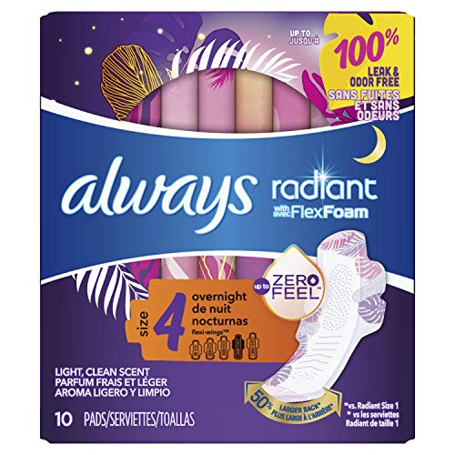 Always Radiant Size 4 Overnight With Flexi-Foam Light, Clean Scent Pads 10ct - Quecan