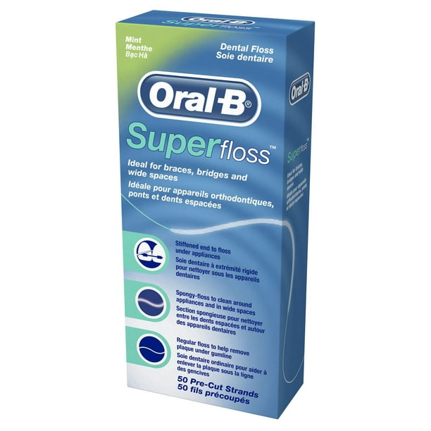 Oral-B Super Floss Pre-Cut Strands Dental Floss - Mint (3 x 2 Pack of 50) - Quecan