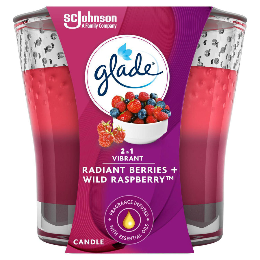 Glade Glass Candle 2 in 1 - Radiant Berries & Wild Raspberry - Quecan