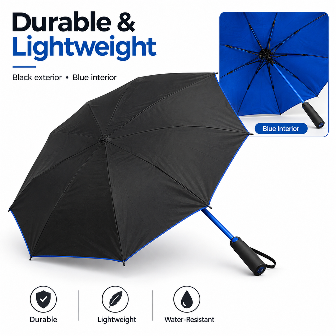 Auto Open Umbrella – Black Outside, Blue Inside –