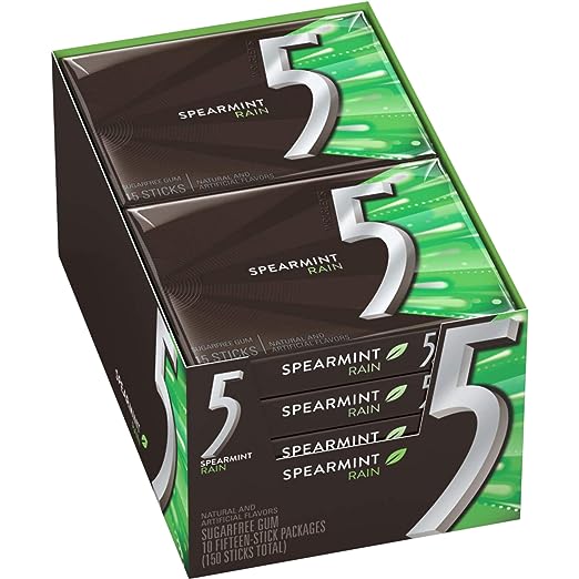 Wrigley's 5 Spearmint Cobalt Sugar Free Gum (10 Packs of 15) - Quecan