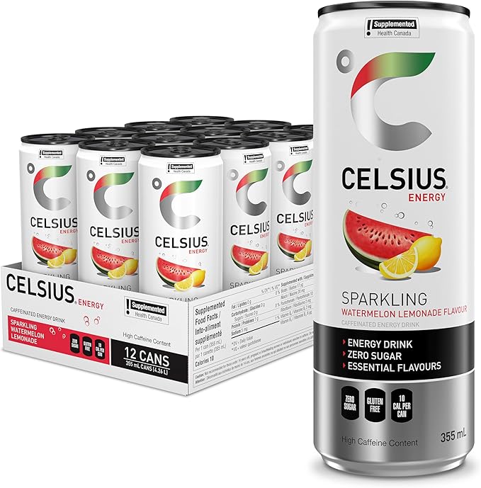 Celsius Sparkling Energy Drink Watermelon Lemonade (12 x 355 mL) (Can Dep.) - Quecan