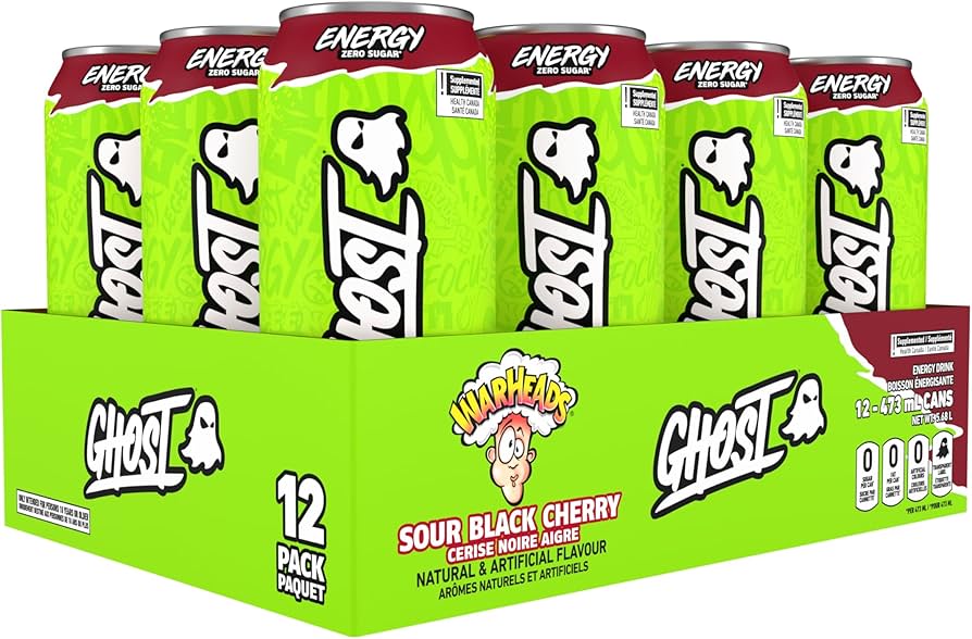 GHOST Energy Sour Black Cherry  Energy Drink (12 x 473mL) (Can Dep) - Quecan