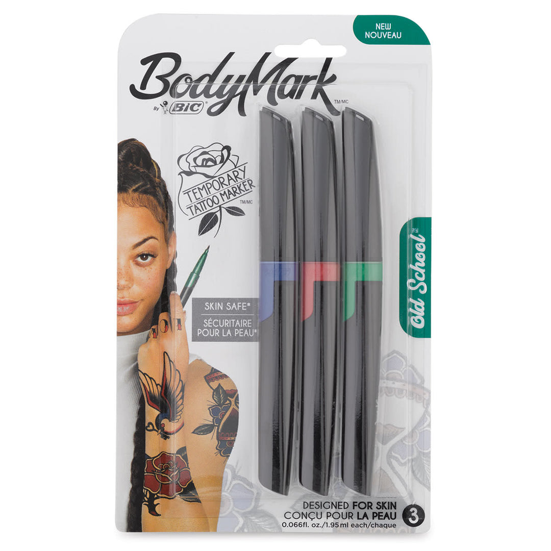 Bic BodyMark Temporary Tattoo Marker - Old School Pack of 3 - Quecan