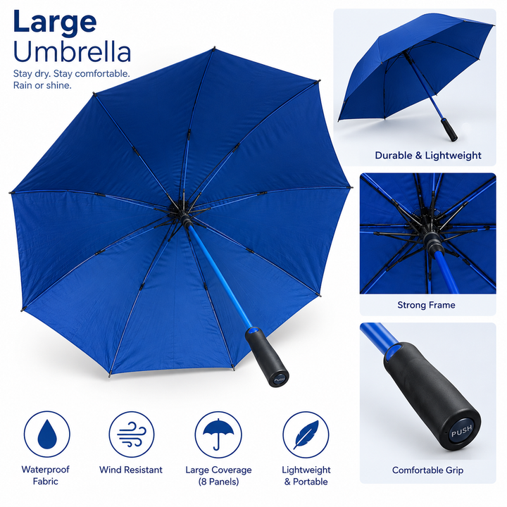 Auto Open Umbrella – Black Outside, Blue Inside –