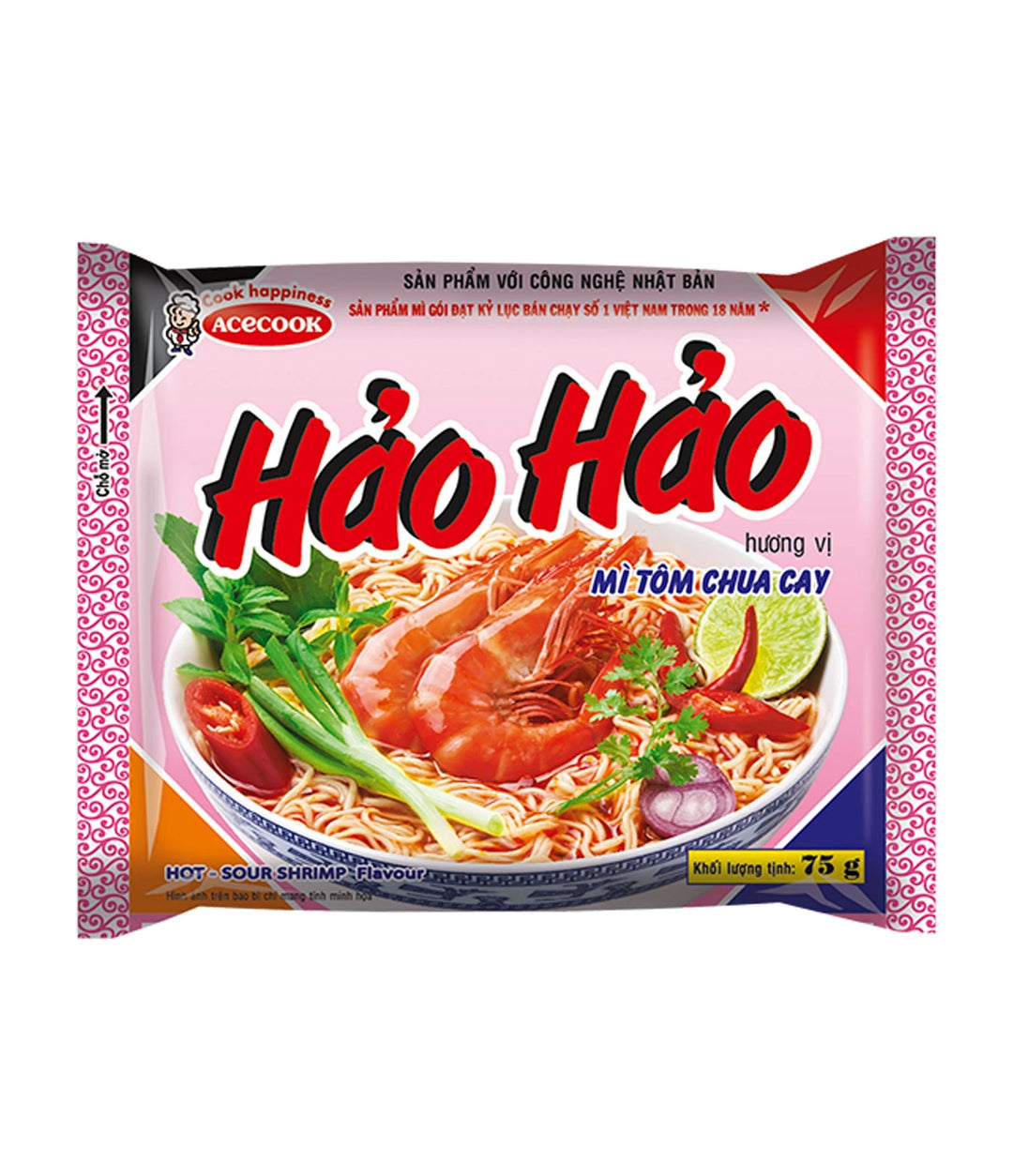 Acecook Hao Hao Hot-Sour Shrimp Flavour INstant Noodles (30 x 77g)