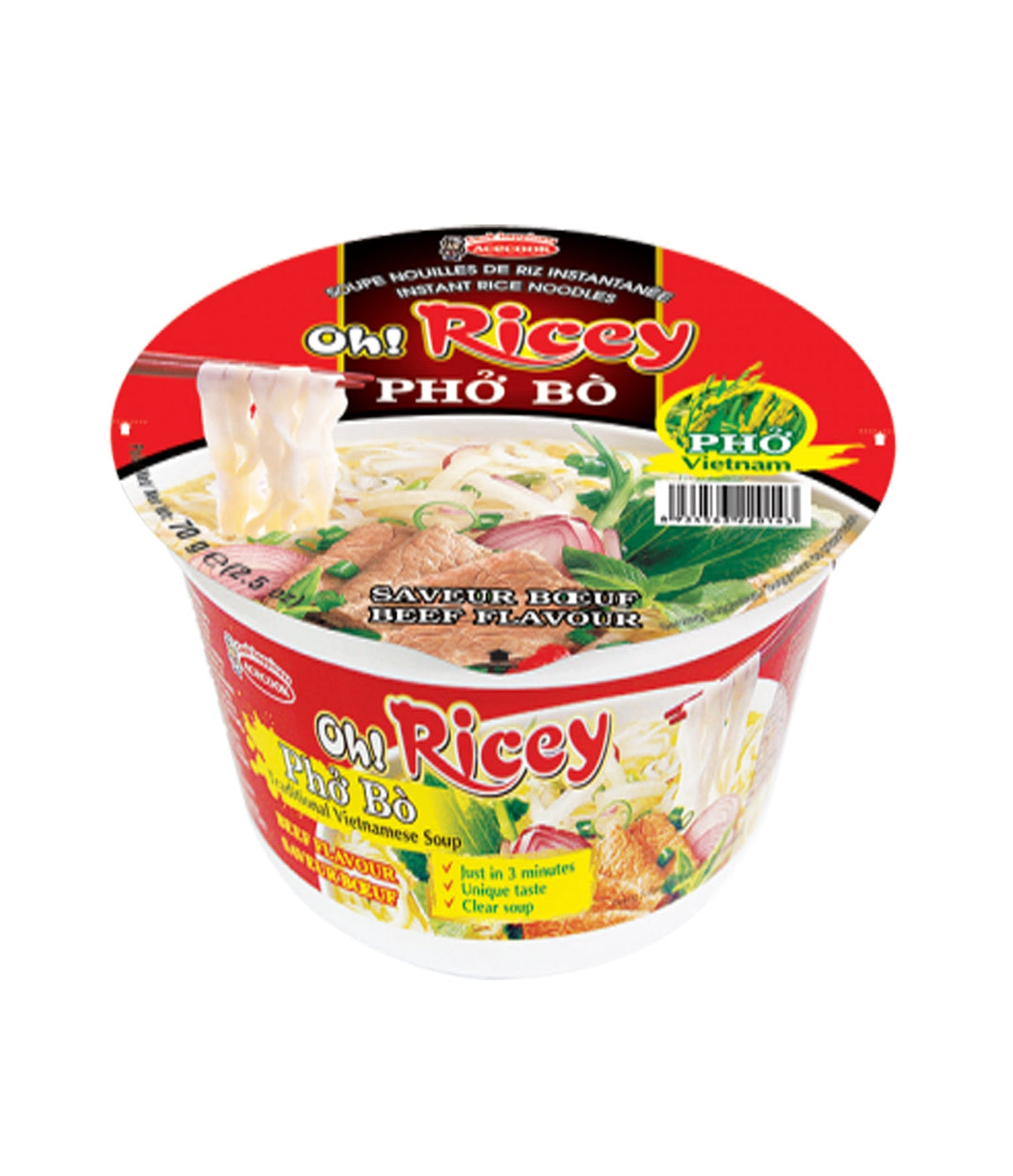 Acecook OH! Ricey Instant Pho Beef Noodles (24 x 71g)